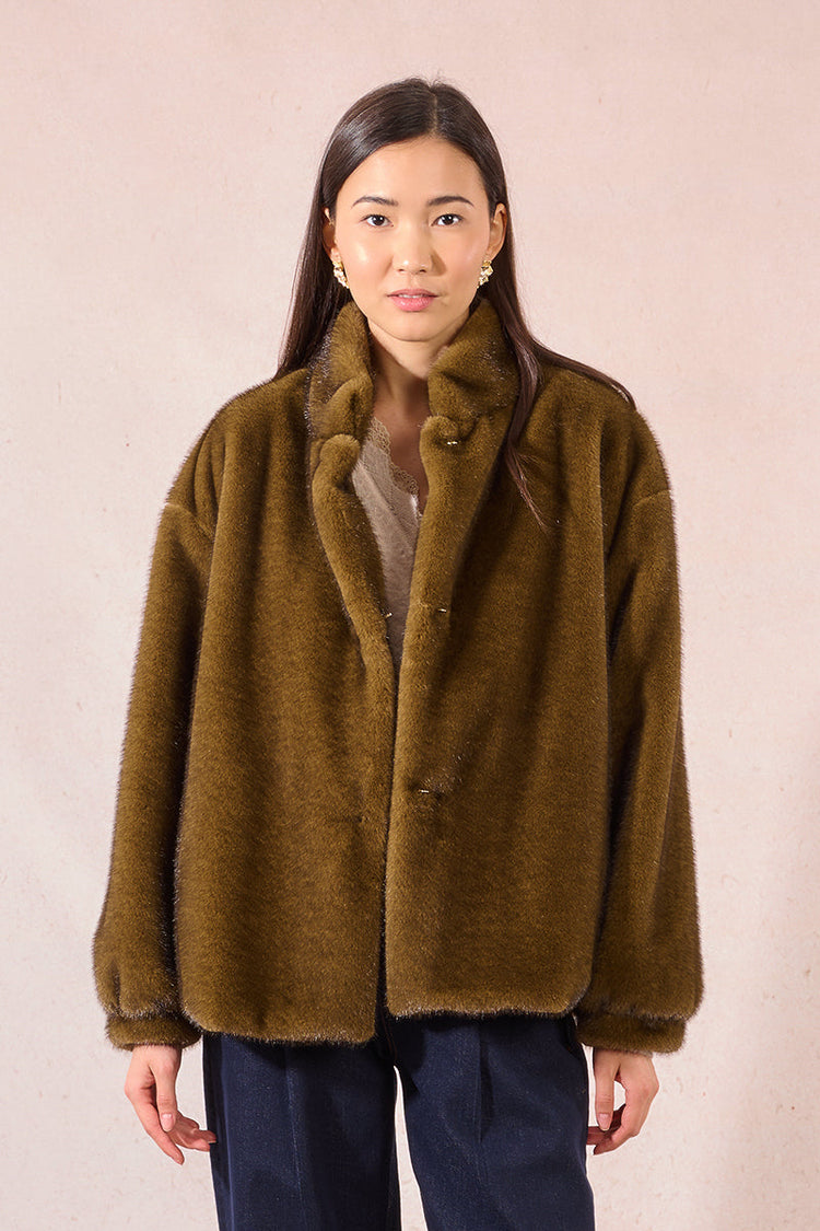 KHAKI FAUX COAT