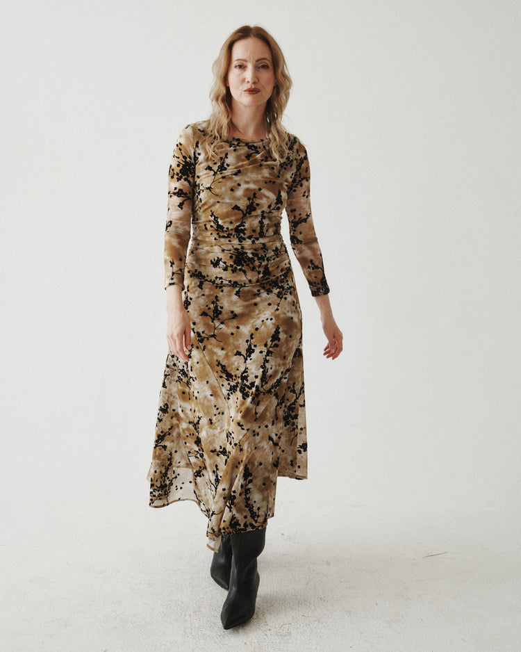 BURNOUT MESH ASYMMETRICAL DRESS