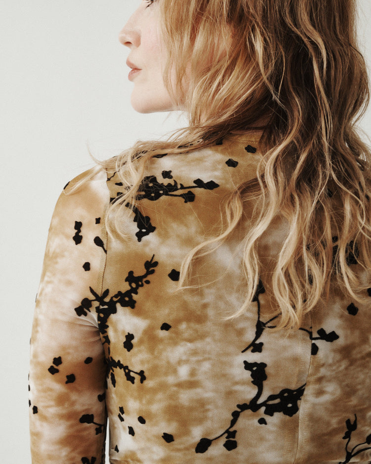 BURNOUT MESH ASYMMETRICAL DRESS