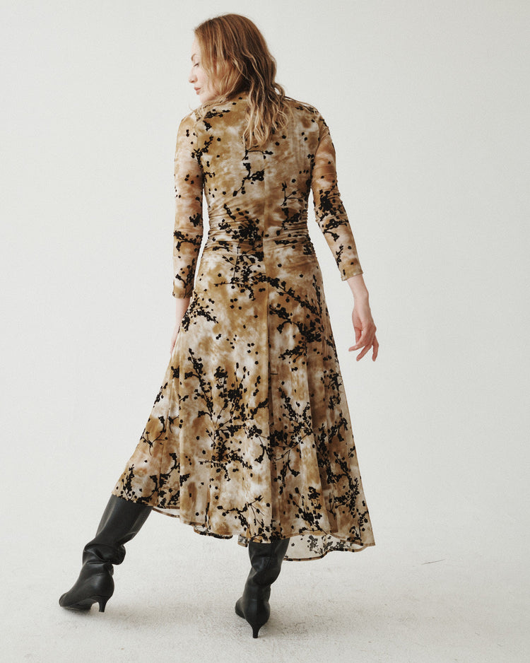 BURNOUT MESH ASYMMETRICAL DRESS