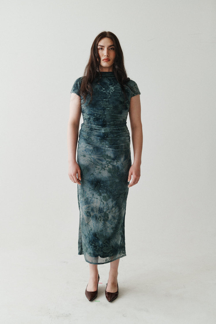 BURNOUT MESH MOCKNECK DRESS