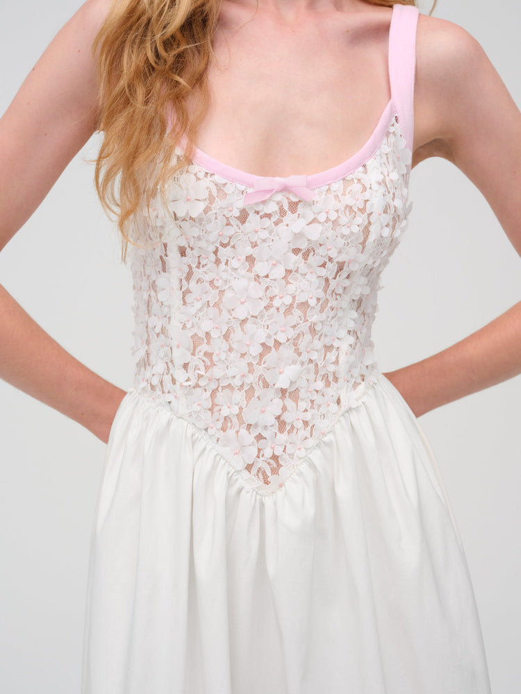 STACKED BLOSSOM LACE MIDI DRESS
