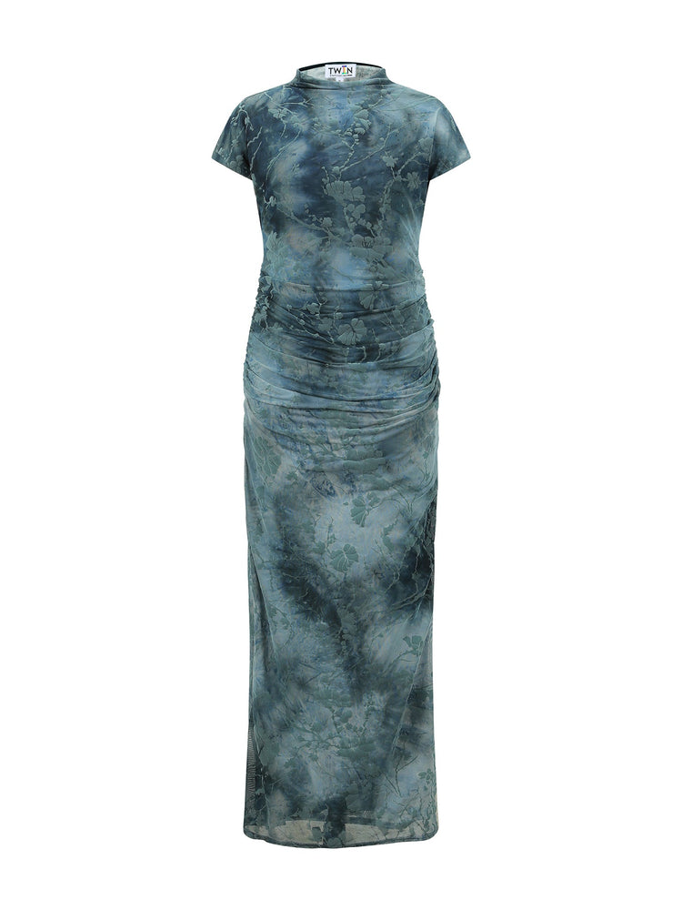 BURNOUT MESH MOCKNECK DRESS