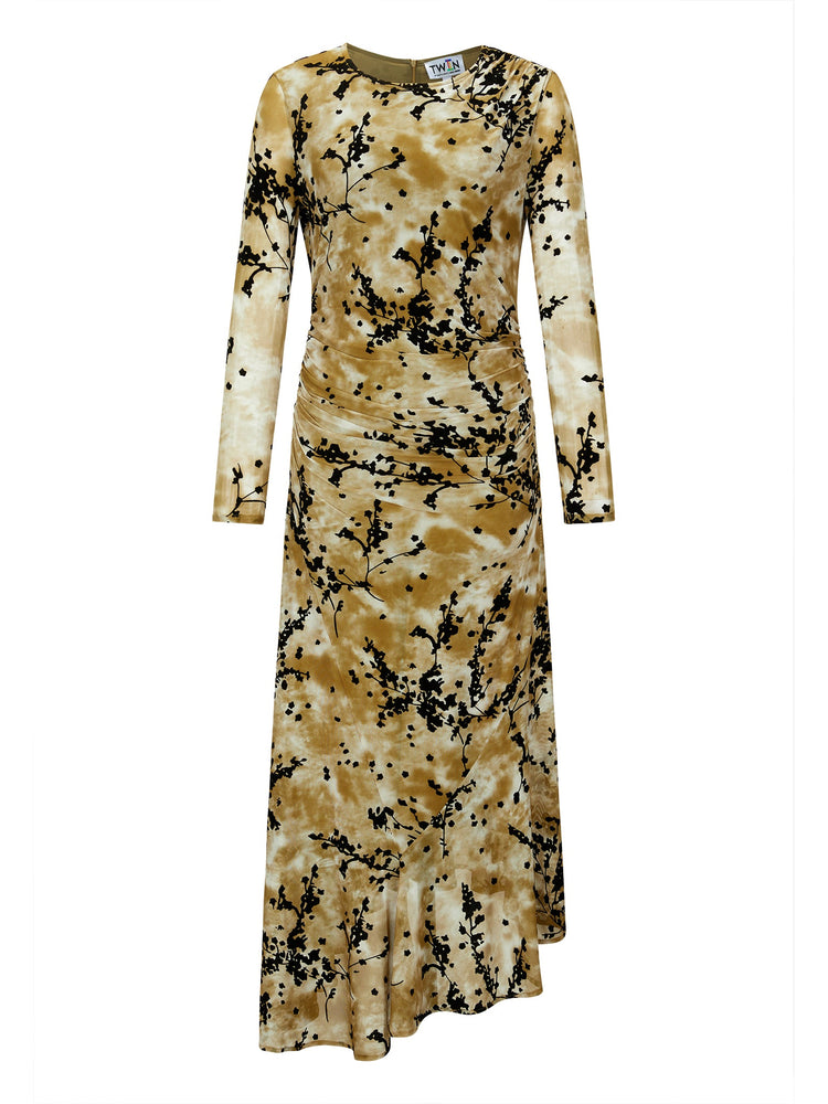 BURNOUT MESH ASYMMETRICAL DRESS