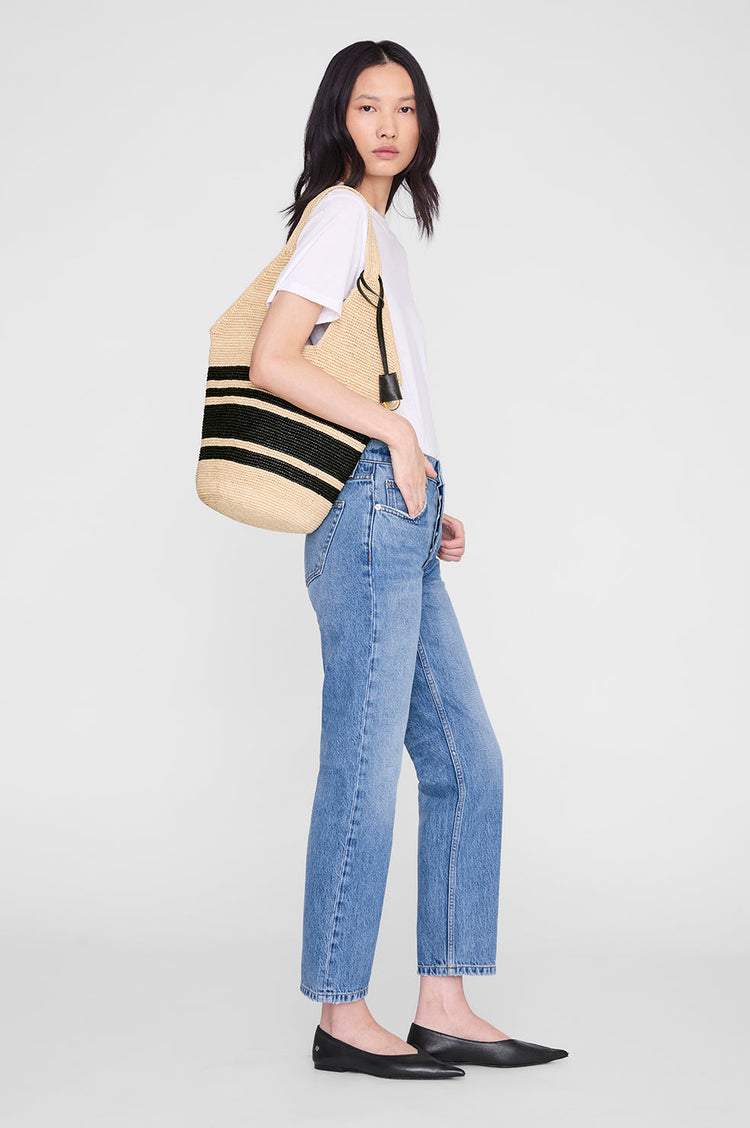 LEAH STRIPES HOBO BLACK/NATURAL