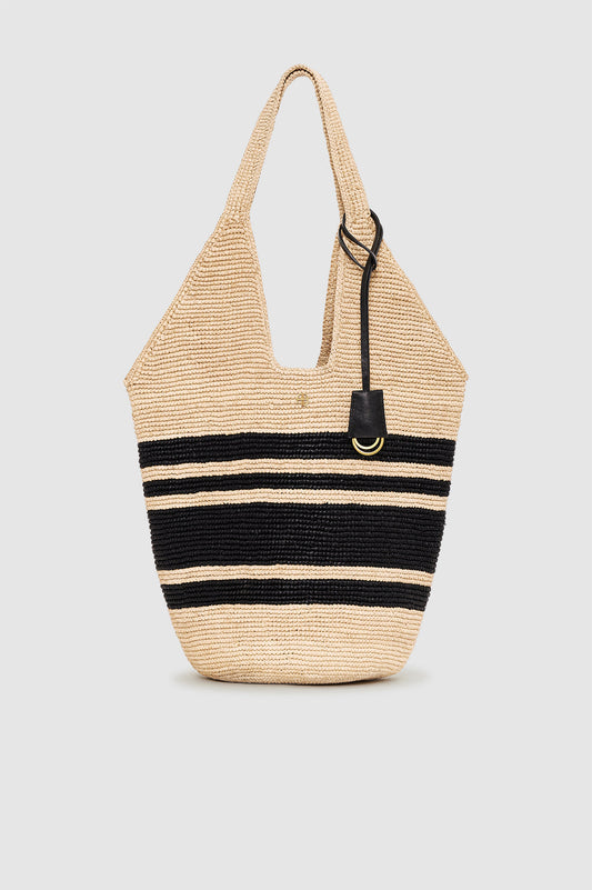 LEAH STRIPES HOBO BLACK/NATURAL