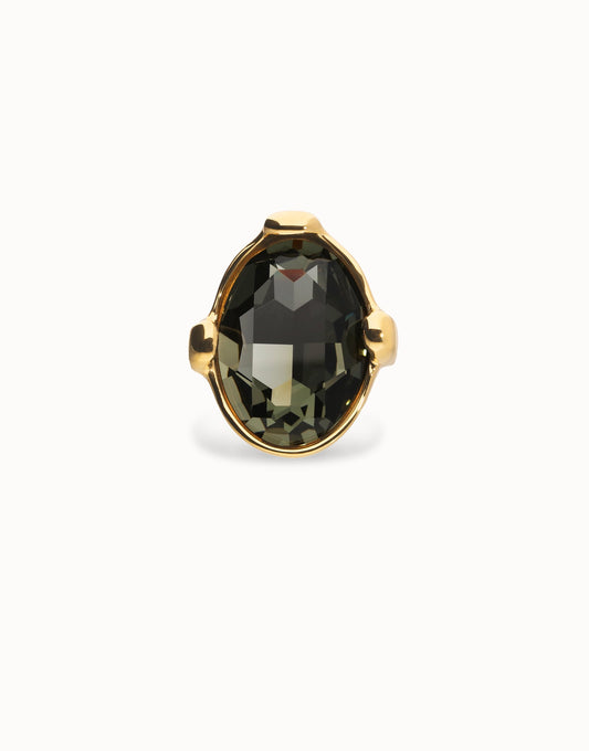 GREY OVAL CRYSTAL RING GOLD