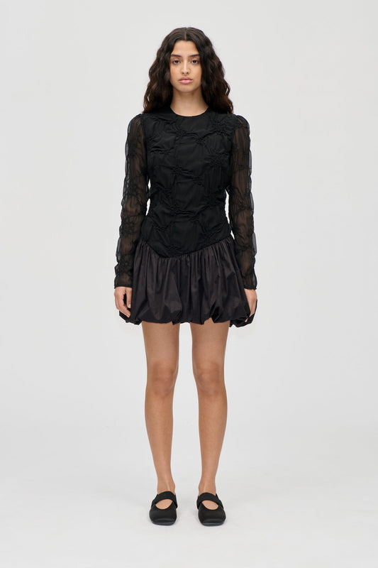 SMOCKED FLOWERS MINI DRESS