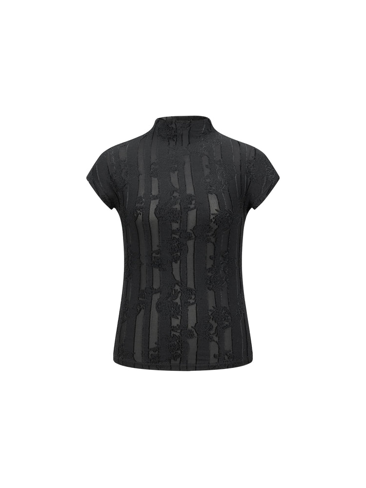 FLORAL PANEL MOCK NECK