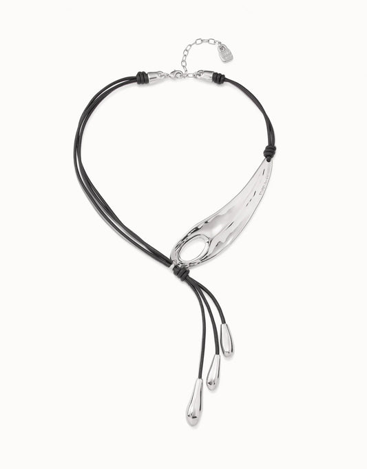 LEATHER NECKLACE WITH FRINGE DROPS SILVER