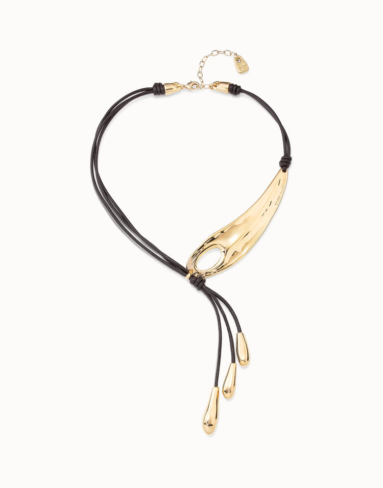 LEATHER NECKLACE WITH FRINGE DROPS GOLD