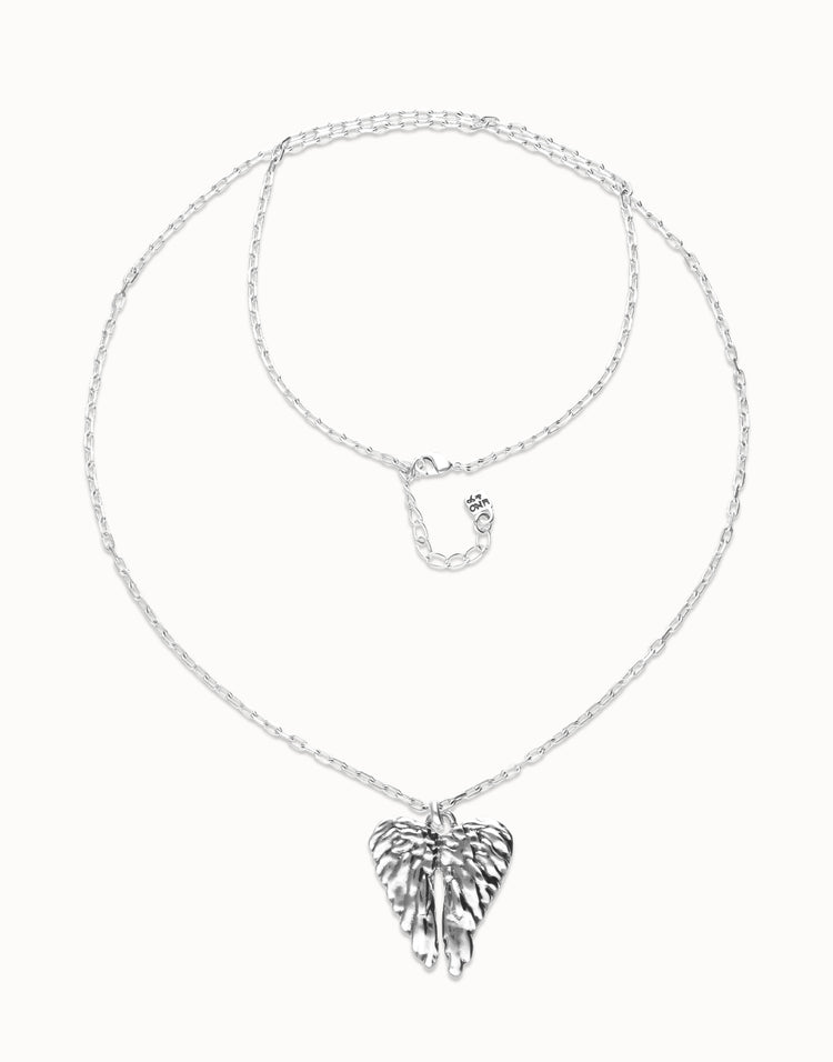 LONG ANGEL WING NECKLACE SILVER