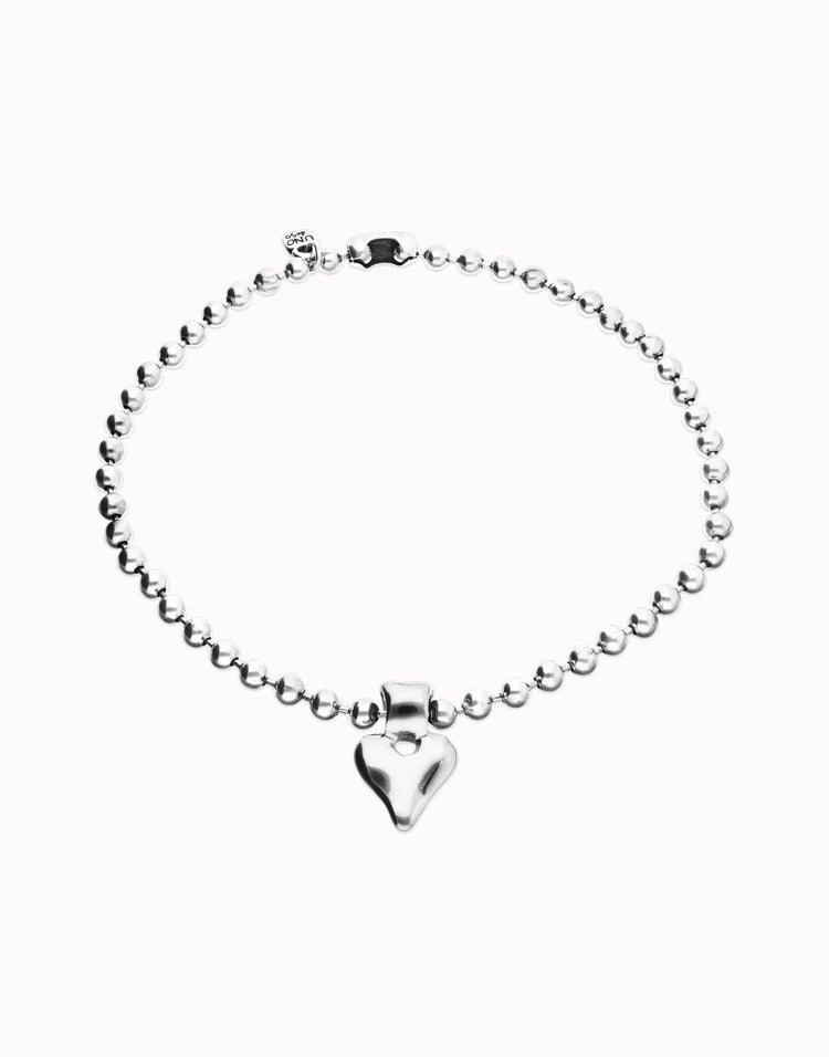 BEADED SHORT HEART NECKLACE SILVER