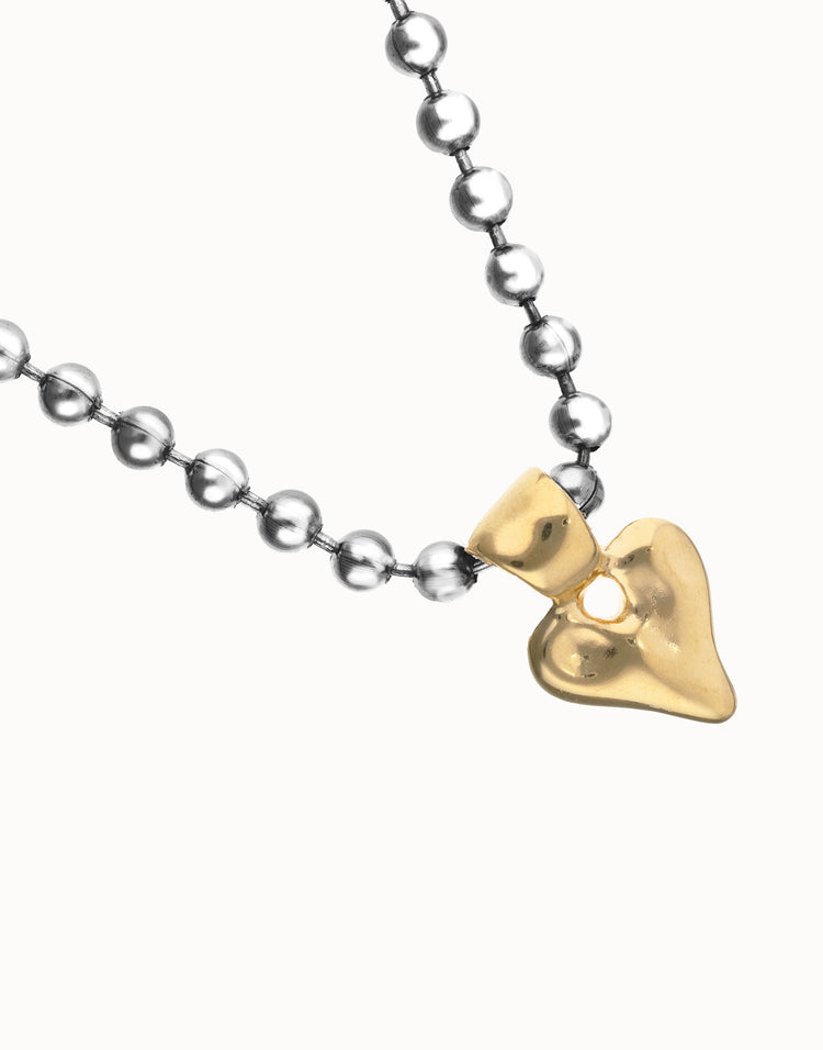 BEADED SHORT HEART NECKLACE SILVER/GOLD