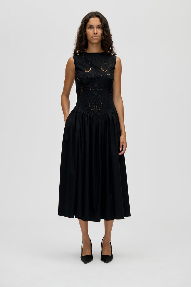 EMBROIDERED MIDI DRESS