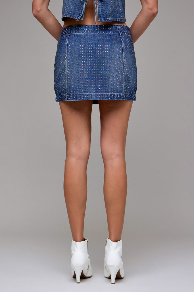 RHINESTONE DENIM MINISKIRT