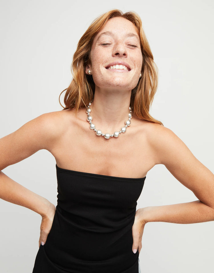 MIXED BEADED NECKLACE SILVER