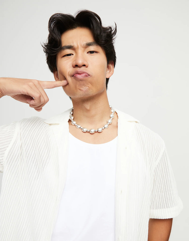 MIXED BEADED NECKLACE SILVER