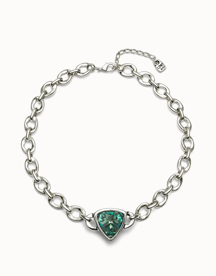 GREEN CRYSTAL LINK CHAIN NECKLACE SILVER