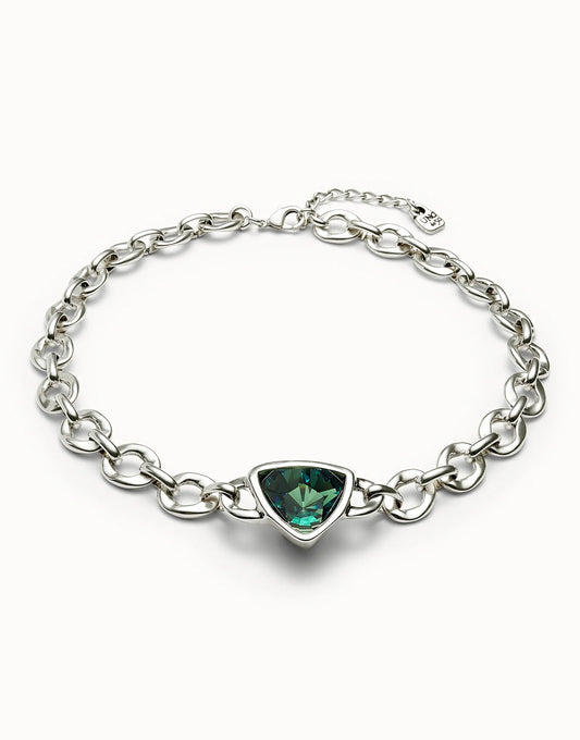 GREEN CRYSTAL LINK CHAIN NECKLACE SILVER