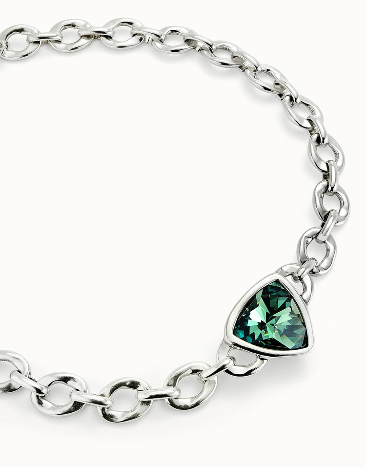 GREEN CRYSTAL LINK CHAIN NECKLACE SILVER