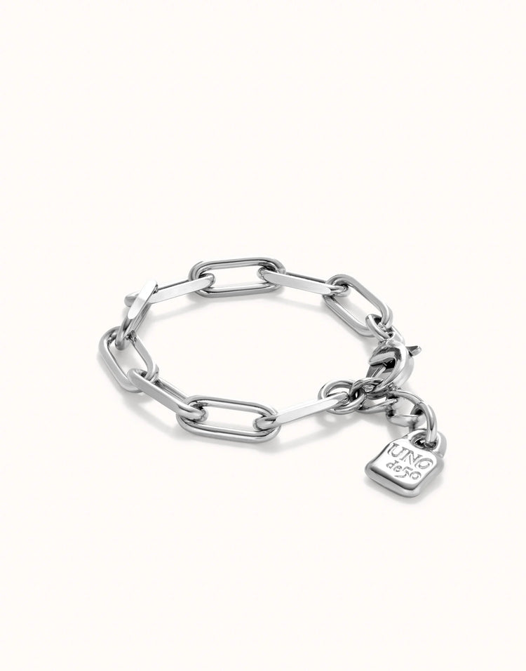 PAPER CLIP BRACELET WITH PADLOCK SILVER