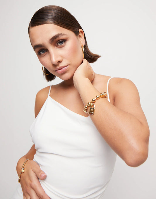 Beaded bracelet padlock gold