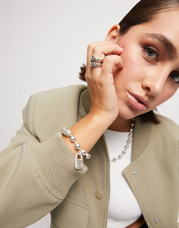 Beaded bracelet padlock silver