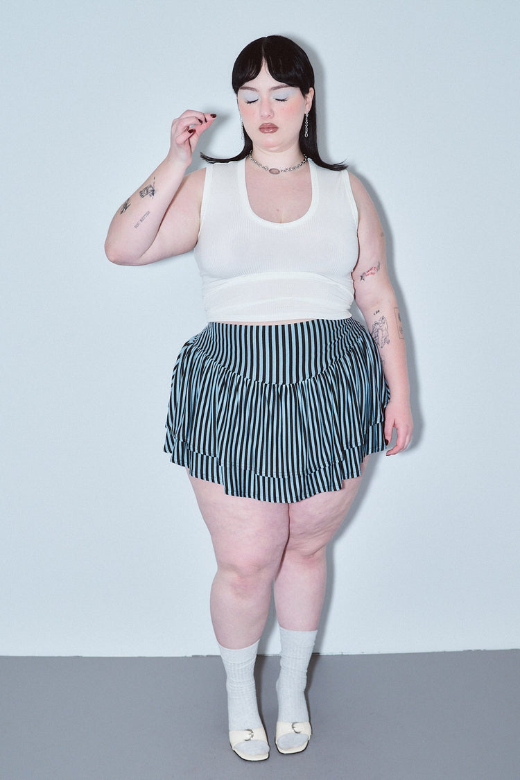 BLUE STRIPE RUFFLE SKORT