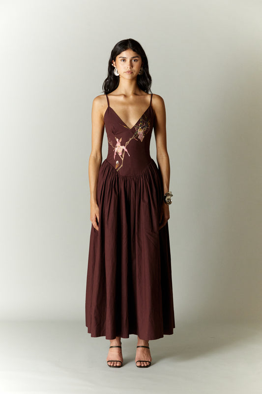 KAIA DROP WAIST MIDI DRESS