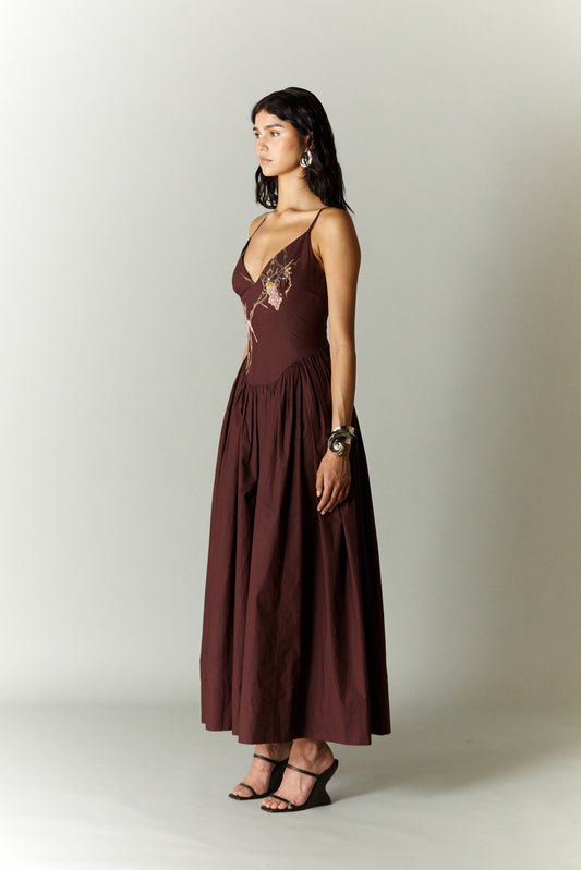 KAIA DROP WAIST MIDI DRESS