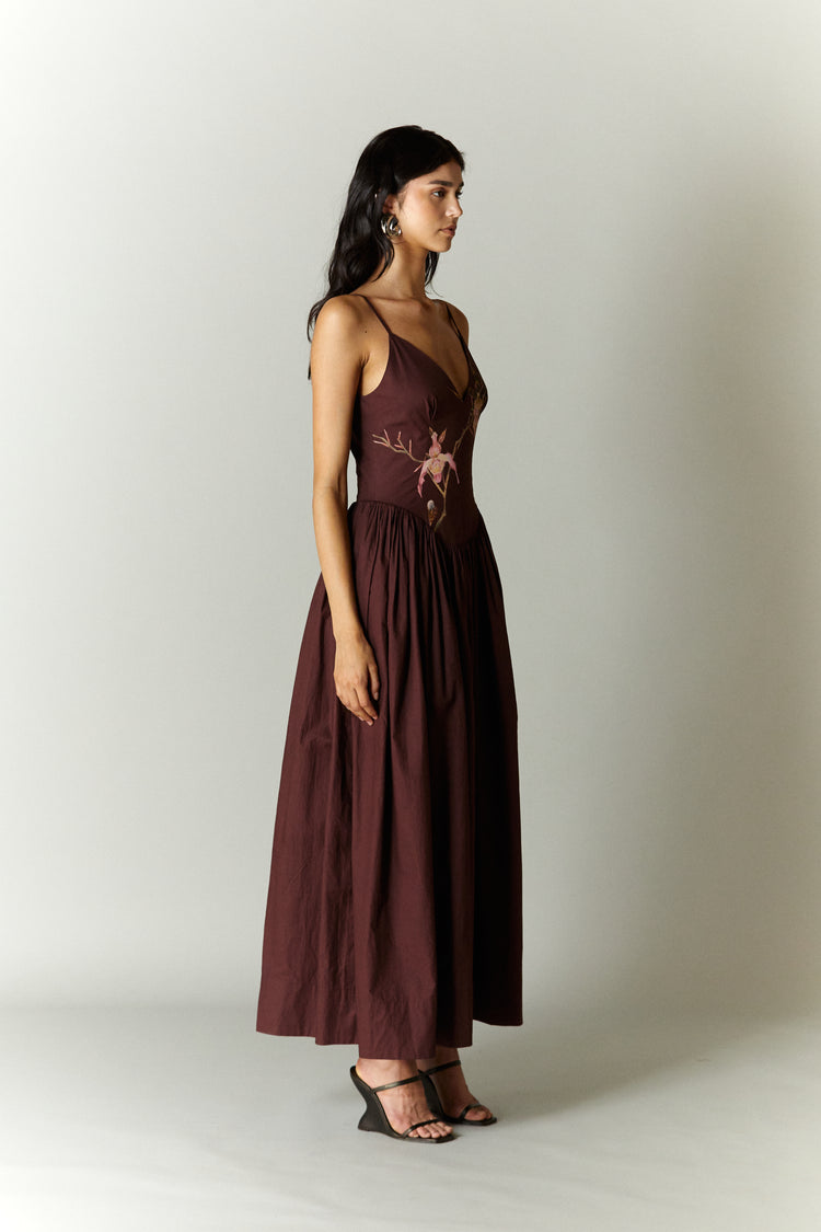 KAIA DROP WAIST MIDI DRESS