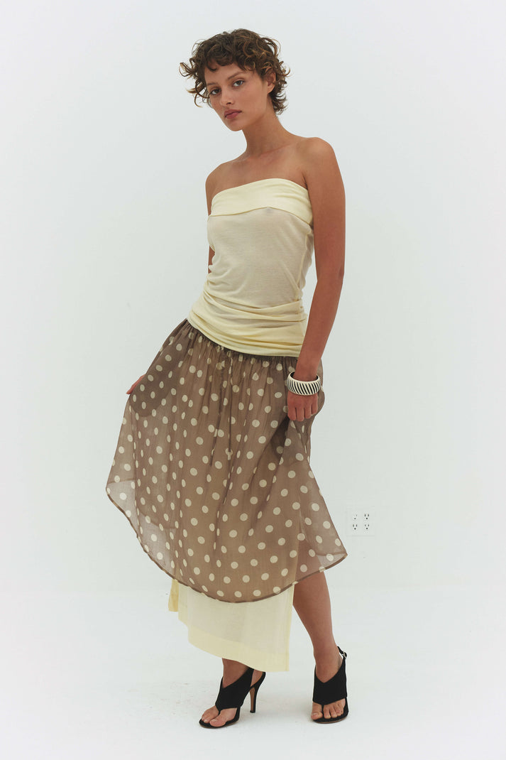 RUCHED POLKA DOT SKIRT