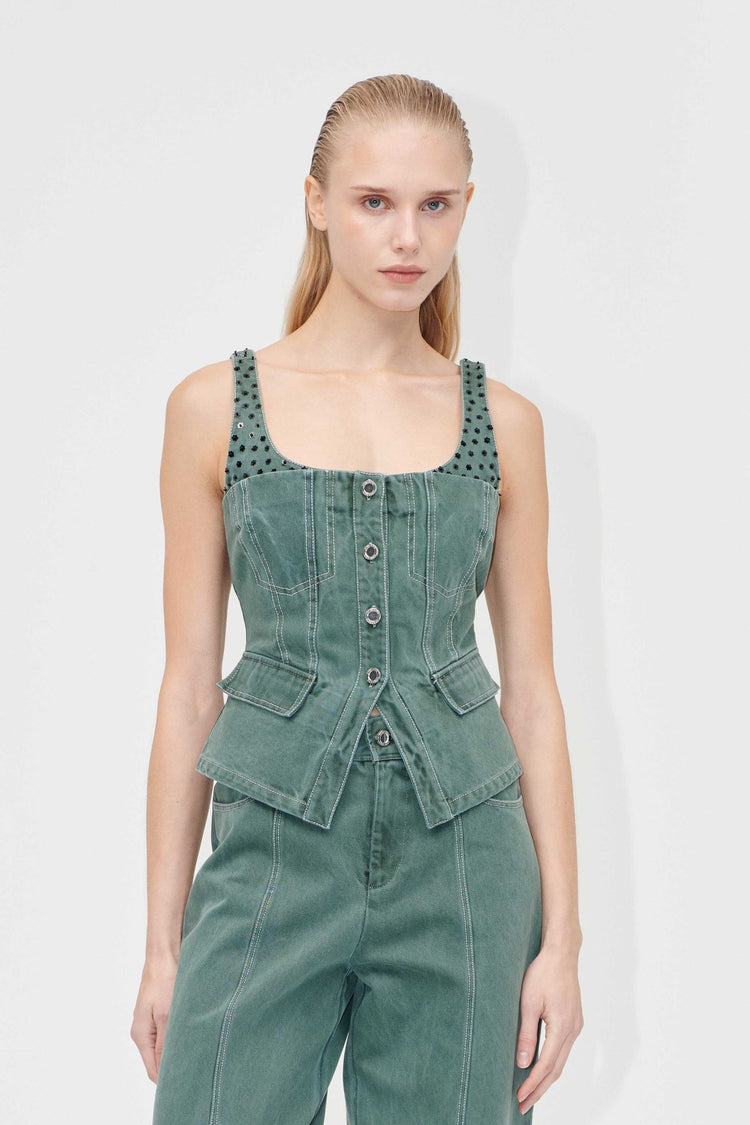 DARK GREEN DENIM TOP