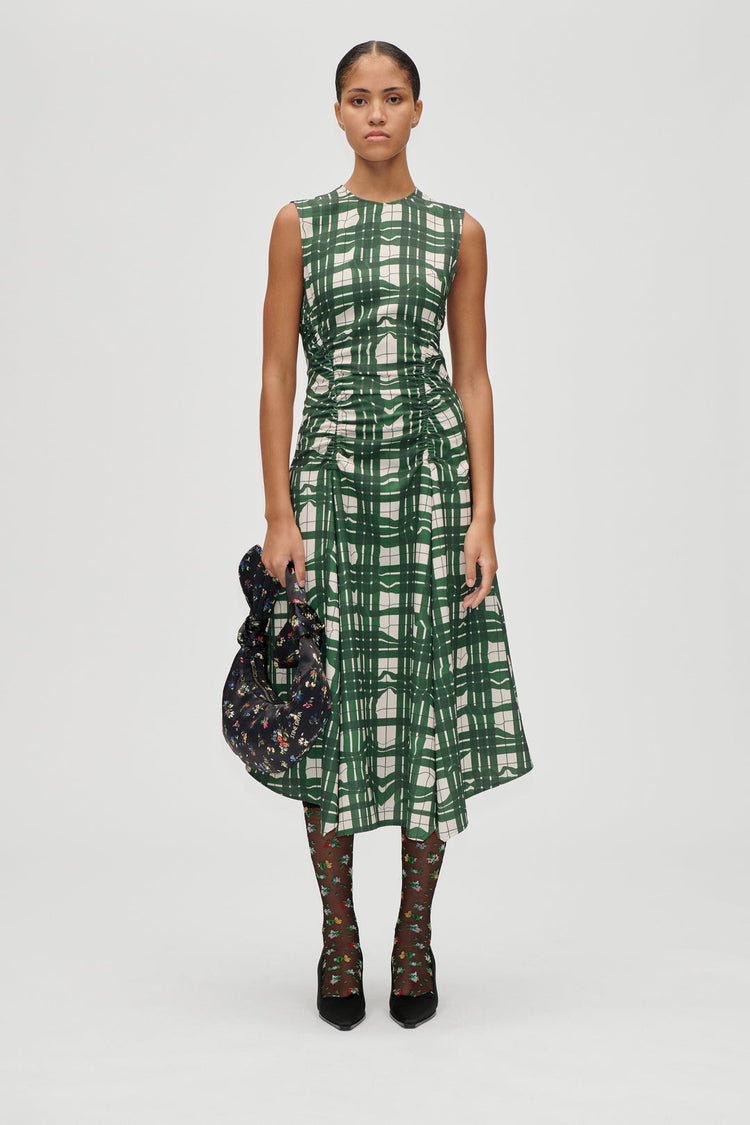 GATHERED MIDI DRESS