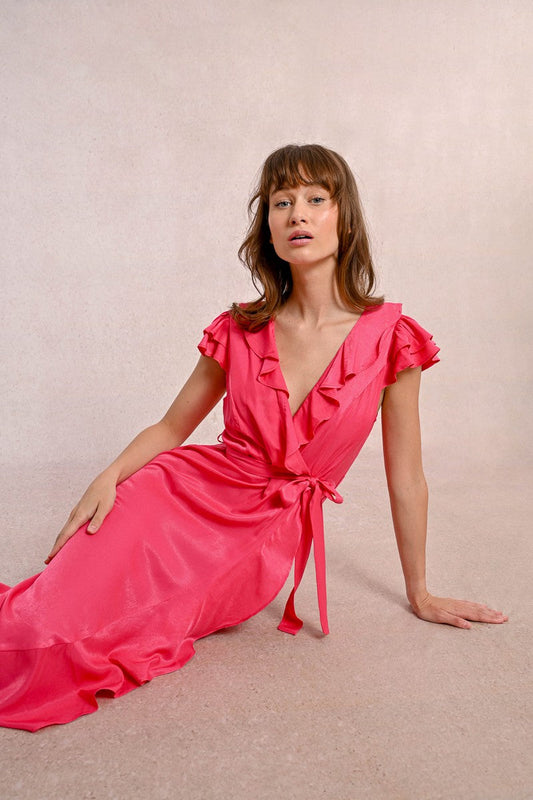 PINK RUFFLE WRAP DRESS