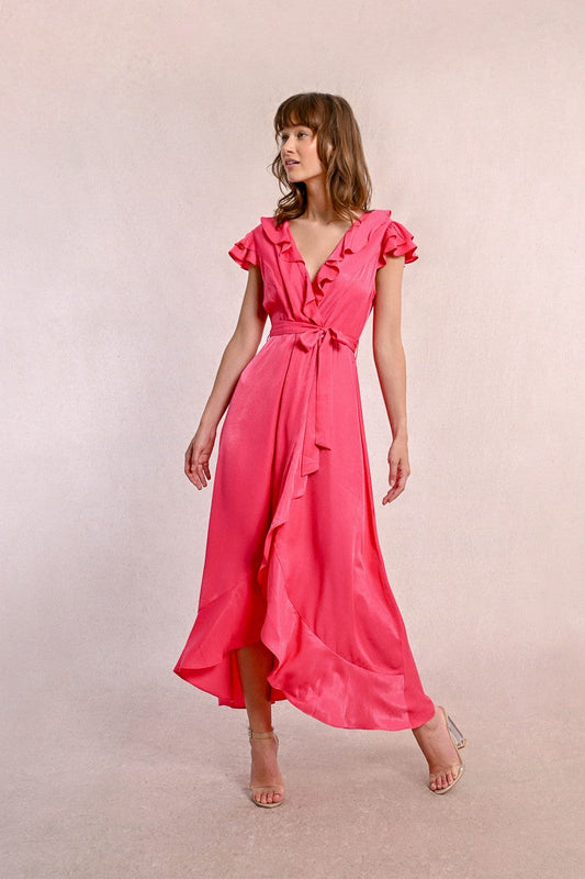 PINK RUFFLE WRAP DRESS