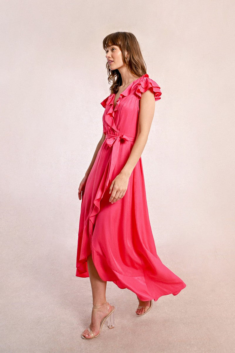 PINK RUFFLE WRAP DRESS