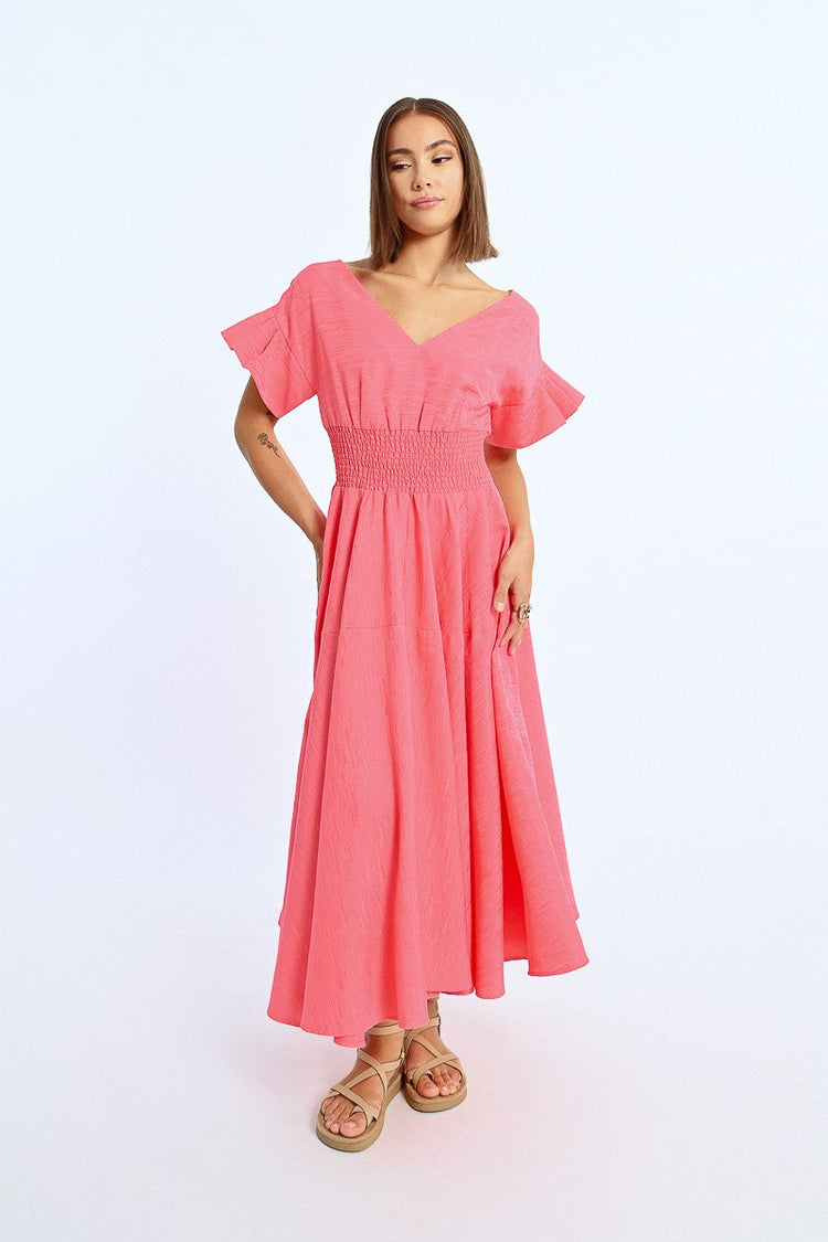 RUFFLE SLEEVE MIDI DRESS