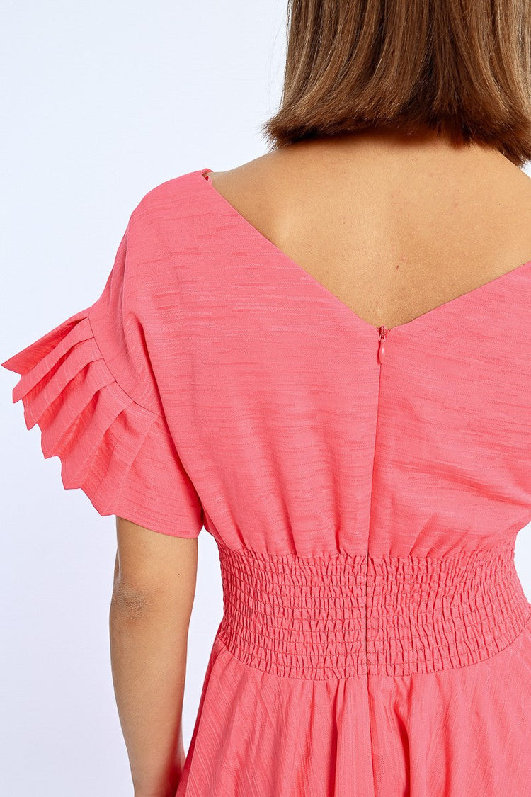 RUFFLE SLEEVE MIDI DRESS