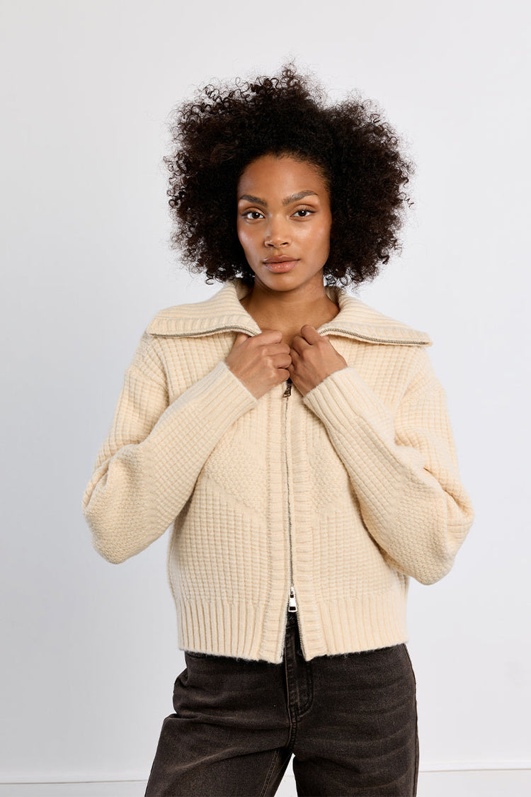 DOUBLE-ZIP KNITTED CARDIGAN