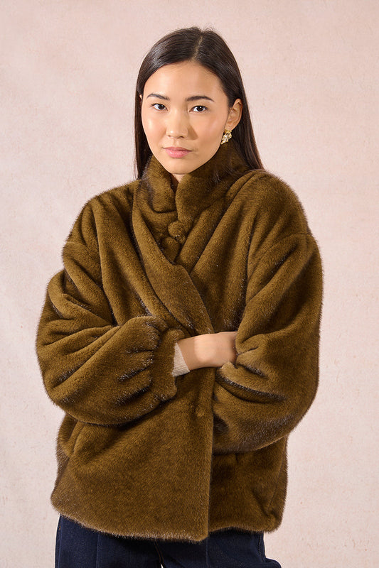 KHAKI FAUX COAT