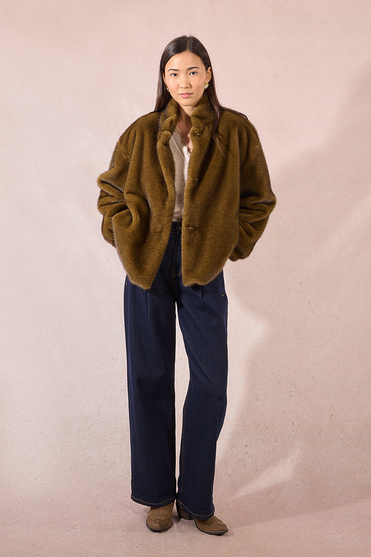 KHAKI FAUX COAT