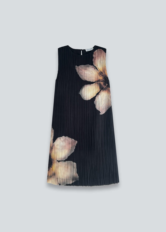 PLEATED FLORAL MINI DRESS