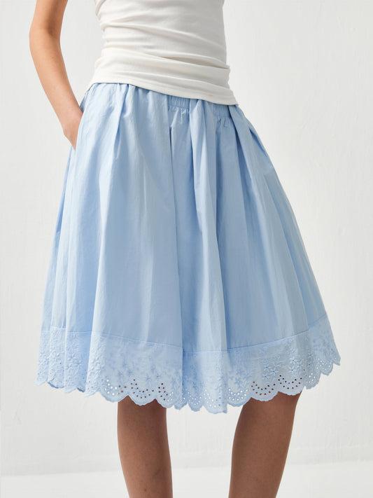 EMBROIDERED COTTON MIDI SKIRT