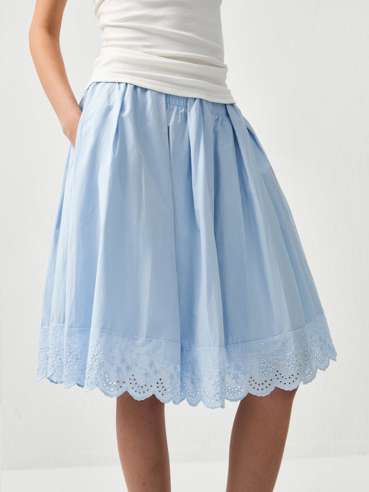 EMBROIDERED COTTON MIDI SKIRT