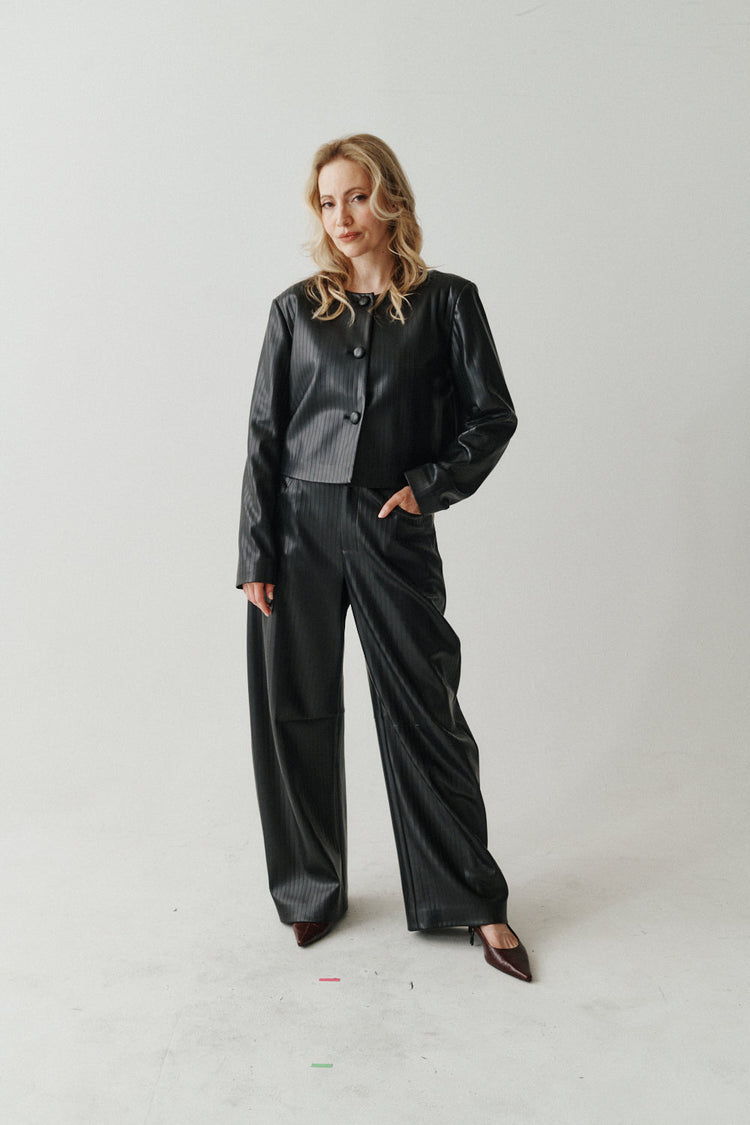 FAUX LEATHER STRIPE BUTTON JACKET