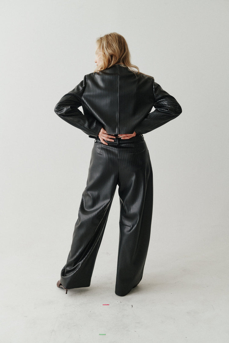 FAUX LEATHER STRIPE BUTTON JACKET