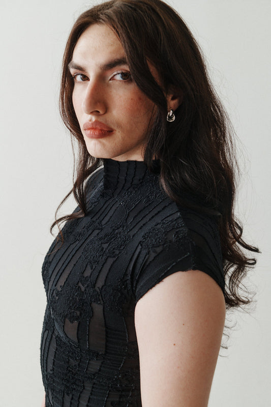 FLORAL PANEL MOCK NECK
