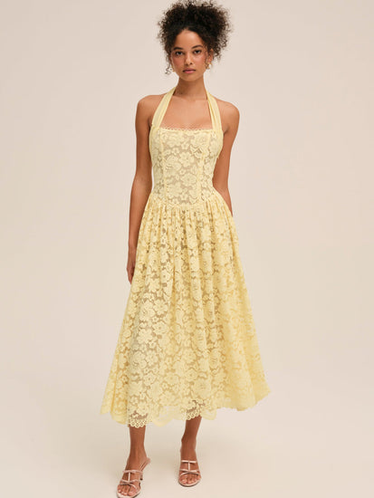 For Love & Lemons - Lakeside Midi Dress, Women's Dress, Yellow, XS, Women's Apparel, Women's Clothing For Love & Lemons - Lakeside Midi Dress, Women's Dress, Yellow, XS, Women's Apparel, Women's Clothing